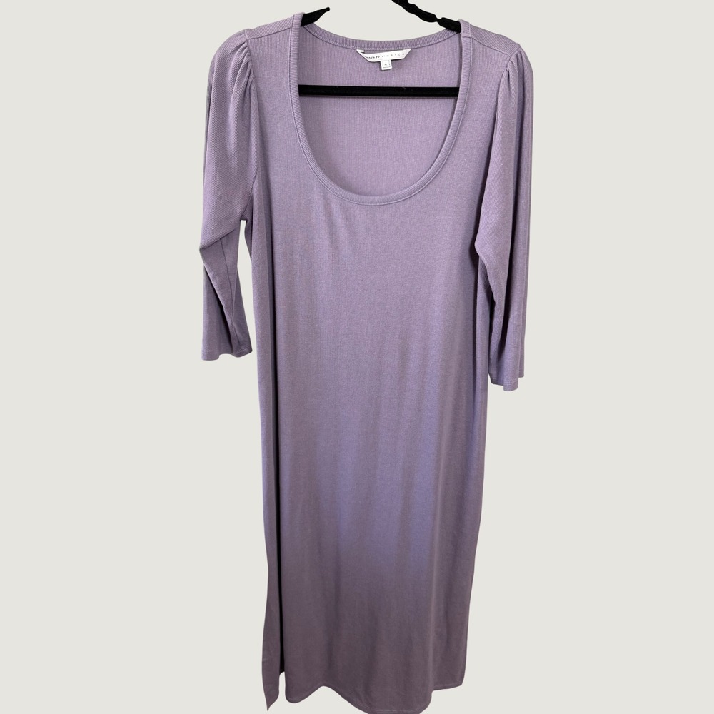 The Nines by HATCH Maternity Ribbed Midi Dress Purple XL Puffed Sleeve - Picture 6 of 7